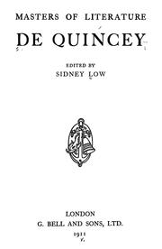 Cover of: De Quincey by Thomas De Quincey