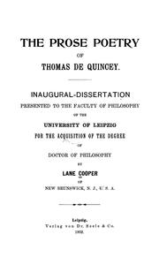 Cover of: The prose poetry of Thomas De Quincey
