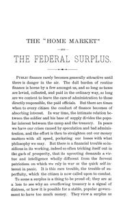 Cover of: The "Home market" and the federal surplus ....
