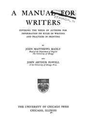 Cover of: A manual for writers, covering the needs of authors for information on rules of writing and practices in printing