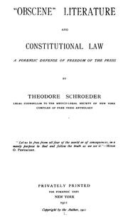 "Obscene" literature and constitutional law by Theodore Schroeder