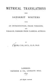 Cover of: Metrical translations from Sanskrit writers by J. Muir