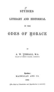 Cover of: Studies, literary and historical, in the Odes of Horace
