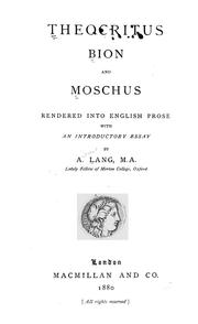 Cover of: Theocritus, Bion and Moschus