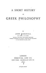 Cover of: A short history of Greek philosophy / by John Marshall