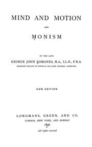 Cover of: Mind and motion and monism