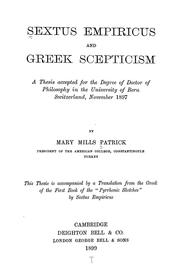 Cover of: Sextus Empiricus and Greek scepticism ... by Mary Mills Patrick
