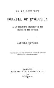Cover of: On Mr. Spencer's formula of evolution as an exhaustive statement of the changes of the universe