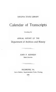 Cover of: Calendar of transcripts: including the annual report of the Department of archives and history