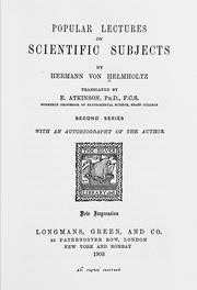 Cover of: Popular lectures on scientific subjects by Hermann von Helmholtz