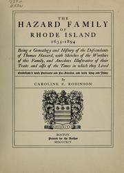 Cover of: The Hazard family of Rhode Island 1635-1894 by Caroline E. Robinson
