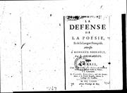 Cover of: La defense de la poësie et de la langue françoise