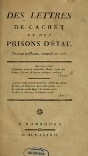 Cover of: Des lettres de cachet et des prisons d'état: Ouvrage posthume, composé en 1778.