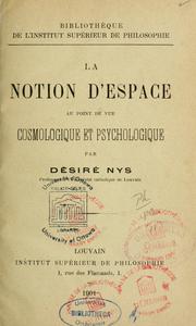 Cover of: La Notion d'espace au point de vue cosmologique et psychologique.