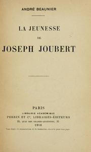 Cover of: La jeunesse de Joseph Joubert.
