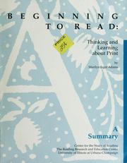 Cover of: Beginning to read: thinking and learning about print