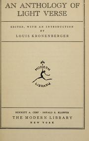 Cover of: An anthology of light verse by Louis Kronenberger