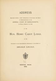 Cover of: Address delivered before a joint convention of the Senate and House of representatives of the General court of Massachusetts