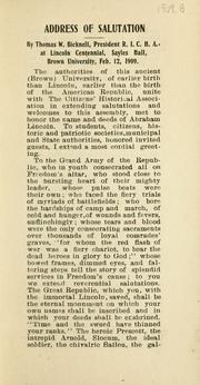 Cover of: Address of salutation | Bicknell, Thomas Williams