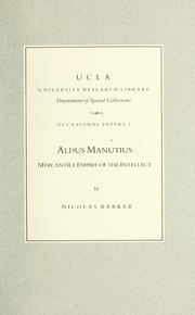 Cover of: Aldus Manutius by Nicolas Barker