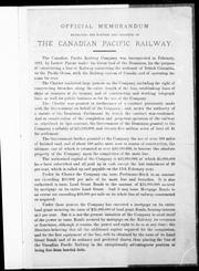 Cover of: Official memorandum respecting the position and prospects of the Canadian Pacific Railway