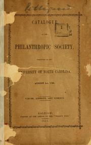 Cover of: Catalogue by North Carolina. University. Philanthropic Society