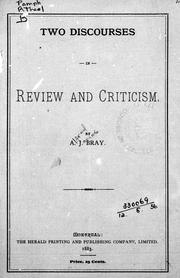 Cover of: Two discourses in review and criticism