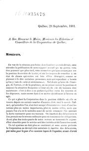 Cover of: A Son Honneur le maire, messieurs les échevins et conseillers de la corporation de Québec