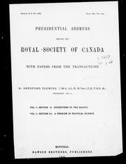 Cover of: Presidential address before the Royal Society of Canada, with papers from the Transactions