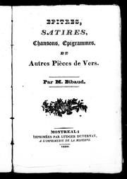 Cover of: Epitres, satires, chansons, épigrames, et autres pièces de vers