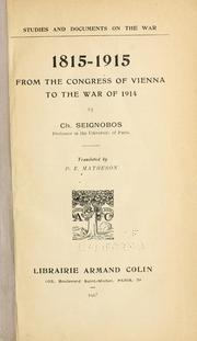 Cover of: 1815-1915, from the Congress of Vienna to the war of 1914