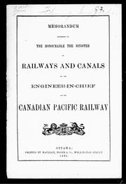 Cover of: Memorandum addressed to the Honourable the minister of railways and canals