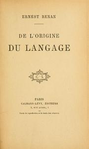 Cover of: De l'origine du langage.