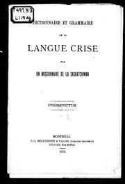 Cover of: Dictionnaire et grammaire de la langue crise