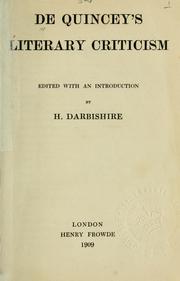 Cover of: De Quincey's literary criticism