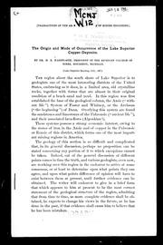 Cover of: The origin and mode of occurrence of the Lake Superior copper-deposits