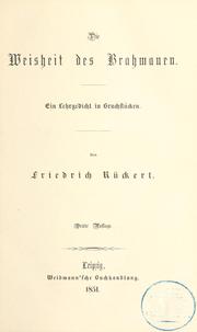 Cover of: Weisheit des Brahmanen, ein Lehrgedicht in Bruchstücken.