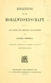 Cover of: Einleitung in die Moralwissenschaft by Georg Simmel