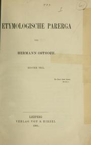 Cover of: Etymologische Parerga: 1. Teil