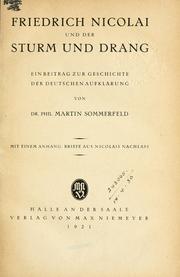 Friedrich Nicolai und der Sturm und Drang by Martin Sommerfeld