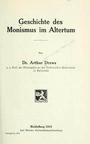Cover of: Geschichte des monismus im altertum.