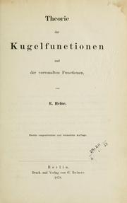 Cover of: Handbuch der kugelfunctionen, Theorie und Anwendungen. by Eduard Heine