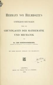 Cover of: Hermann von Helmhotz's Untersuchungen über die Grundlagen der Mathematik