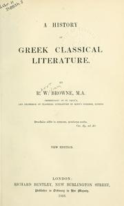 Cover of: A history of Greek classical literature