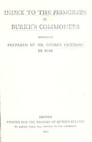 Cover of: Index to the pedigrees in Burke's Commoners.