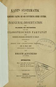 Cover of: Kant's Systematik als mitbildender Faktor bei der Entstehung seines System