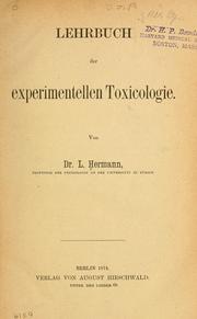 Cover of: Lehrbuch der experimentellen Toxicologie.