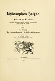 Cover of: Le trait "De unitate formae" de Gilles de Lessines by Giles of Lessines