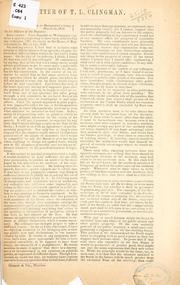Letter of T.L. Clingman by T. L. Clingman