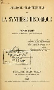 Cover of: istoire traditionnelle et la synthèse historique.
